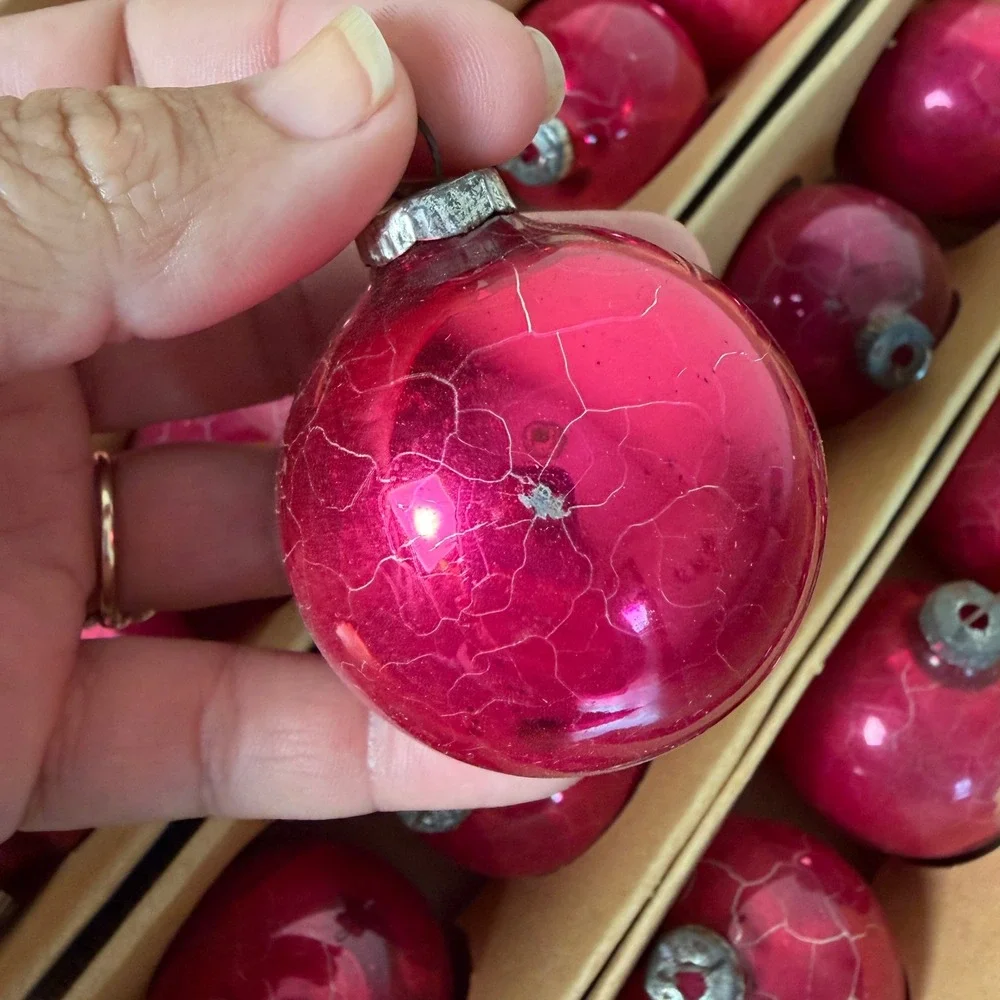 Vintage 1930s 40s Ofglas West Germany Pink Glass Christmas Ornaments Set of 25